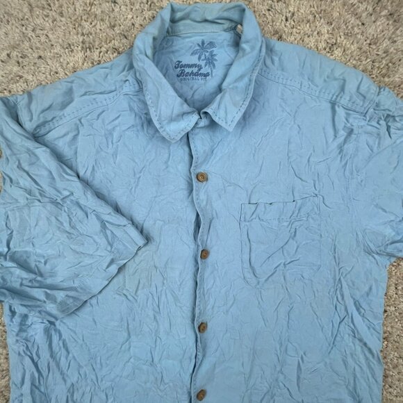 Tommy Bahama All Silk Hawaiian Camp Shirt Luau Button Up Solid Blue Medium - Picture 1 of 9
